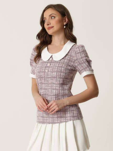 Allegra K- Peter Pan Collar Tweed Blouse