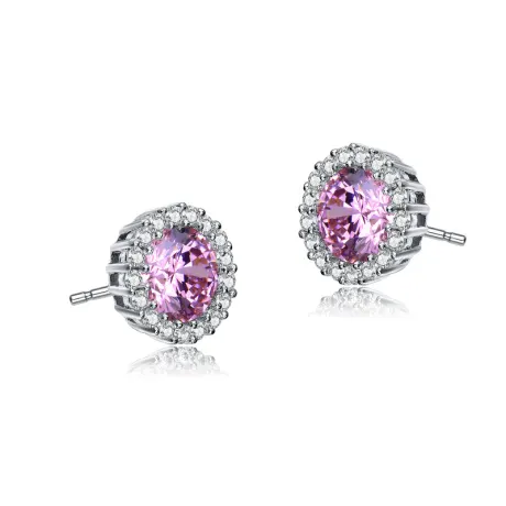 Genevive Sterling Silver with Colored Cubic Zirconia Round Halo Stud Earrings