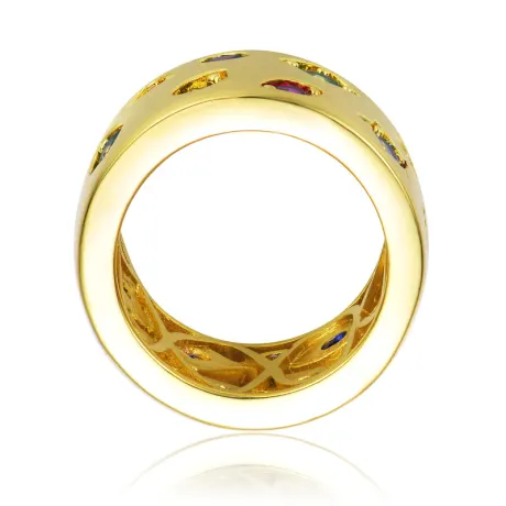 Rachel Glauber 14k Gold Plated with Multi Colored Cubic Zirconia Wide Band Ring Size 8