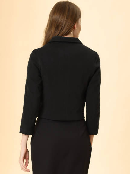 Allegra K- Single Breasted Point Collar Short Coat with Pockets