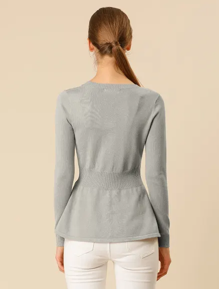 Allegra K- V Neck Ribbed Pullover Knitted Peplum Sweater