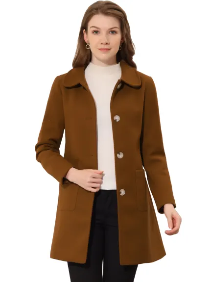 Allegra K- Turn Down Collar Single Breasted Mid Length Overcoat