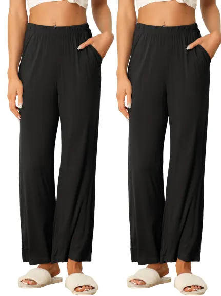 cheibear - Wide-Leg Sleep Pants 2-Pack, Black