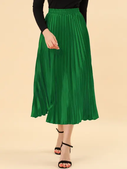 Allegra K - Elastic Waist Accordion Pleated Midi Skirt