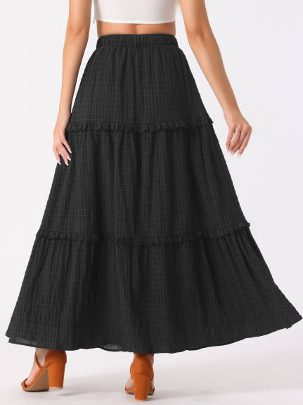 Allegra K - High Waist Tiered Boho Maxi Skirt