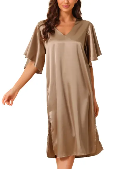 cheibear - Flare Bell Sleeve Satin Nightgown