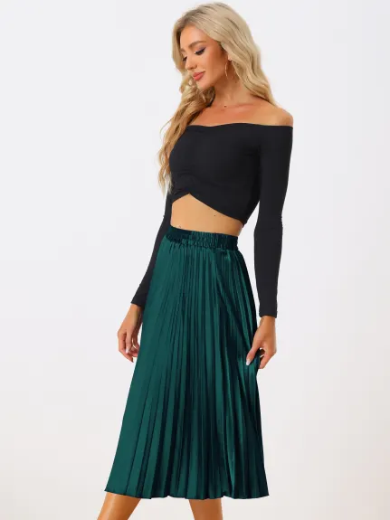 Allegra K - Elastic Waist Accordion Pleated Midi Skirt