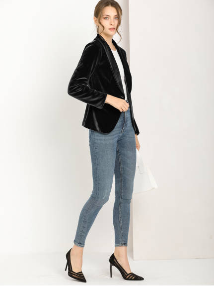 Allegra K- Shawl Collar One Button Velvet Blazer