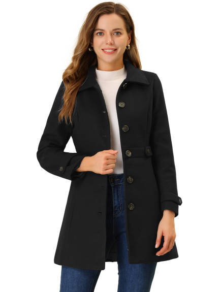 Allegra K- Classic Single Breasted Outwear Overcoat with Pockets