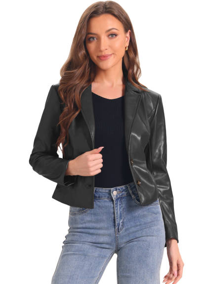 Allegra K - Faux Leather Motorcycle Cropped Jacket