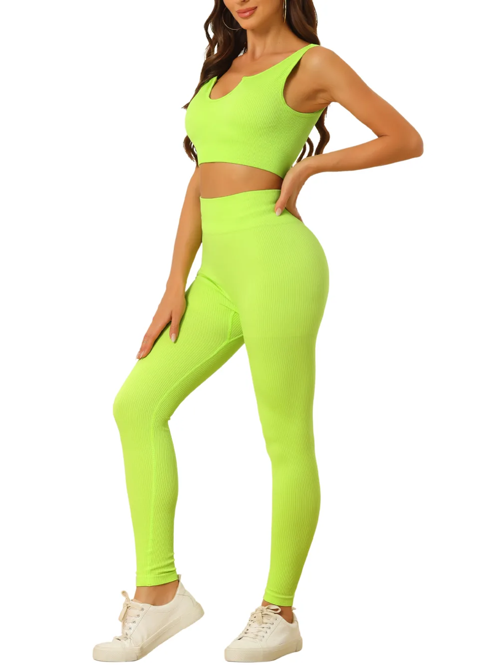 Allegra K- Ribbed Sports Bra and Leggings Set