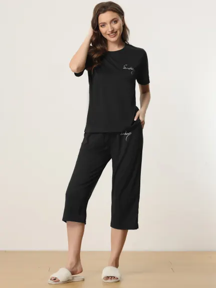 cheibear - Round Neck Capri Summer Nightwear PJ Set