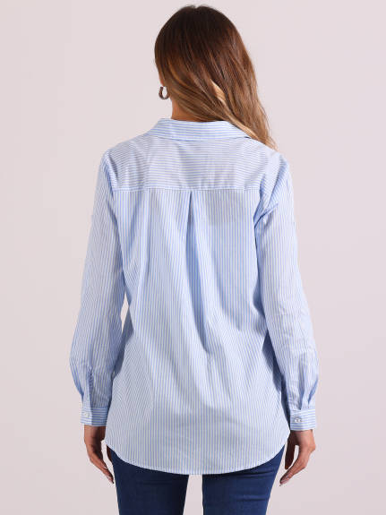 Allegra K - Striped Long Sleeve Cotton Shirt