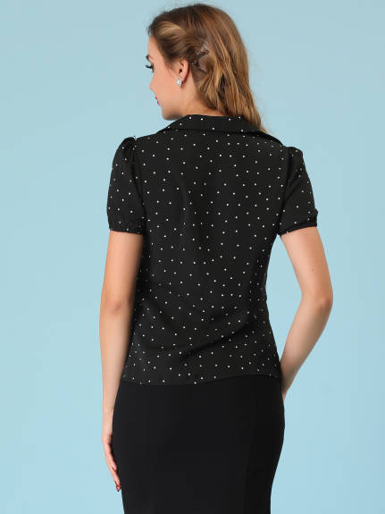 Allegra K - Polka Dots Short Sleeve Button Up Blouse