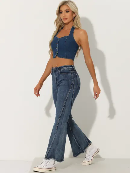 Allegra K- Denim avant Halter arrière réservoir