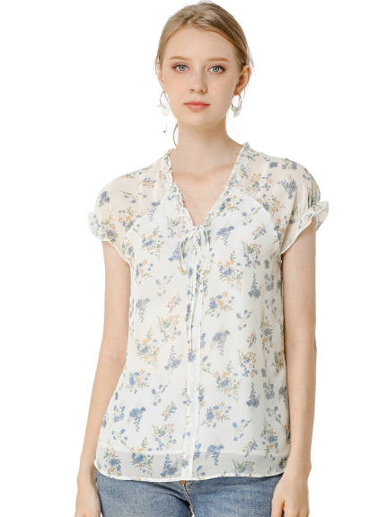 Allegra K- V Neck Summer Floral Chiffon Blouse 2-Pack