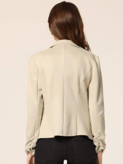 Allegra K- Long Sleeve Open Front Drawstring Faux Suede Blazer