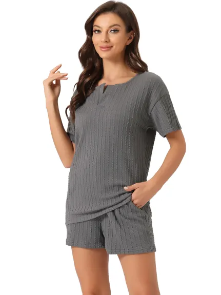 cheibear - Ribbed Knit Summer Pajamas Set