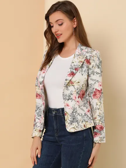 Allegra K- Open Front Notch Lapel Printed Blazer Jacket