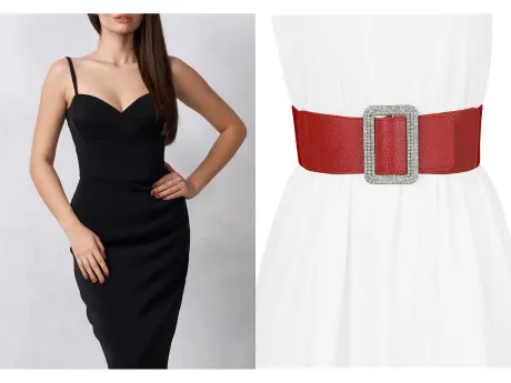 Allegra K- Thick Waist Elastic Rhinestone Buckle Wide Belt