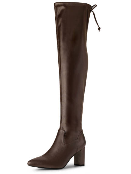 Allegra K- Thigh High Block Heels Pointed Toe Tall Boots