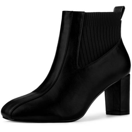 Allegra K- Square Toe Block Heels Elastic Chelsea Boots