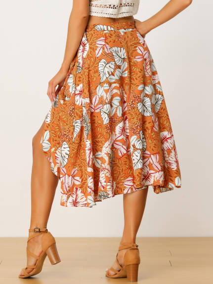 Allegra K- Floral Boho Wrap Midi Skirt