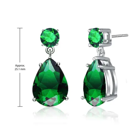 Genevive Sterling Silver White Gold Plated with Colored Cubic Zirconia Accent Drop Earrings