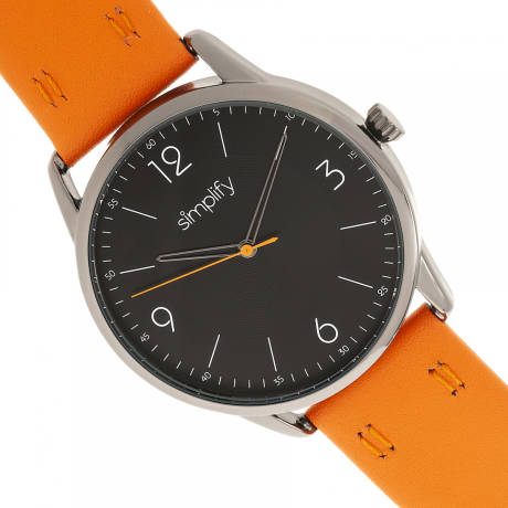 Simplify - The 6300 Leather-Band Watch - Orange/Black