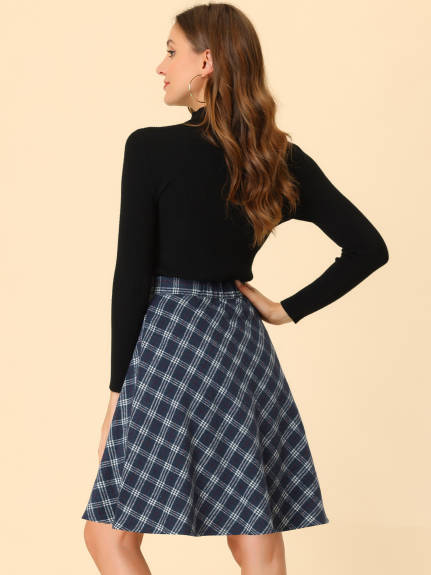 Allegra K - Plaid Tartan Knee Length A-Line Skirt