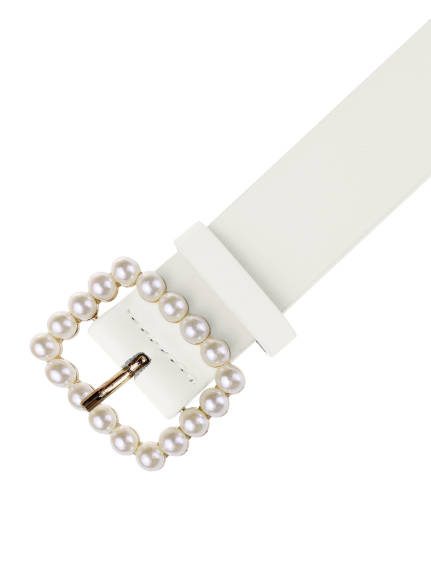 Allegra K- Faux Leather Pearl Buckle Waistbelt