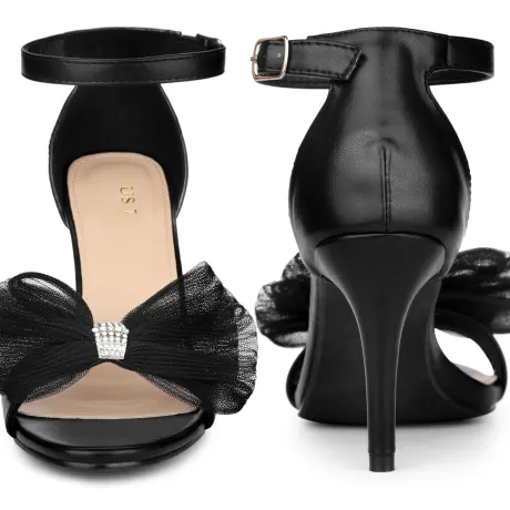 Allegra K- Stiletto Heel Bow Ankle Strap Sandals