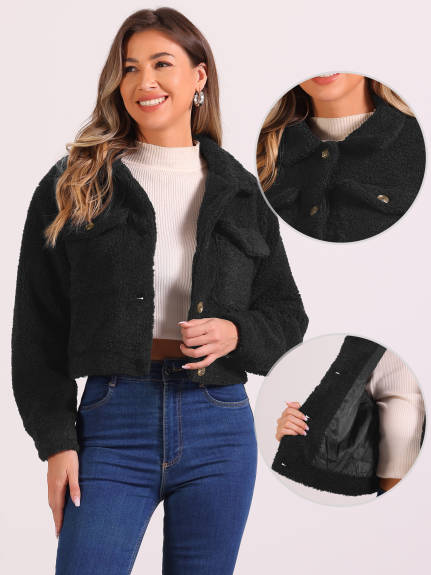 Allegra K - Faux Fur Button Down Short Jacket