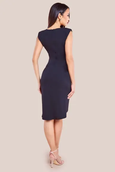 Goddiva - Sleeveless Asymmetric Wrap Midi Dress