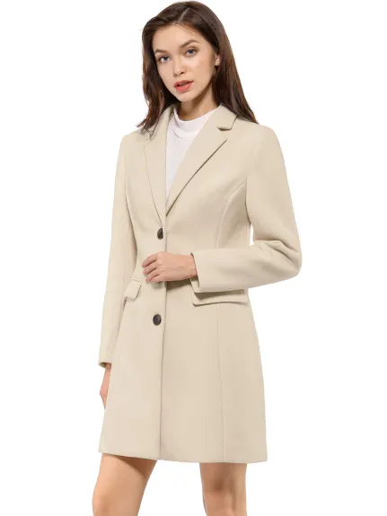 Allegra K- Notched Lapel Single Breasted Long Coat