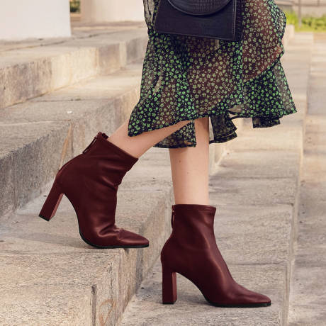 Allegra K- Pointy Toe Back Zip Block Heel Ankle Boots