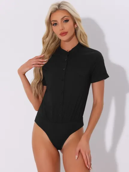 Allegra K - Mock Neck Button Down Bodysuit