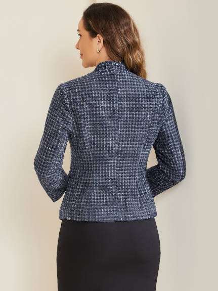 Allegra K- Plaid Tweed Long Sleeve Blazer Jackets