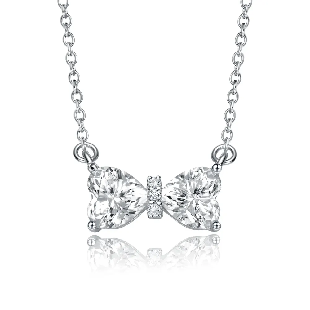 Stella Valentino Sterling Silver with 1.50ctw Lab Created Moissanite Bow-Tie Heart Pendant Layering Necklace