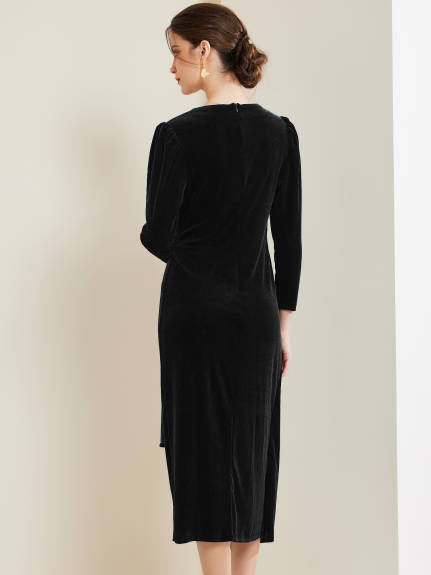 Allegra K - Velvet Wrap V-Neck Maxi Dress