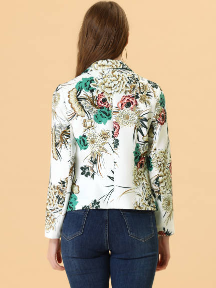 Allegra K- Open Front Notch Lapel Printed Blazer Jacket