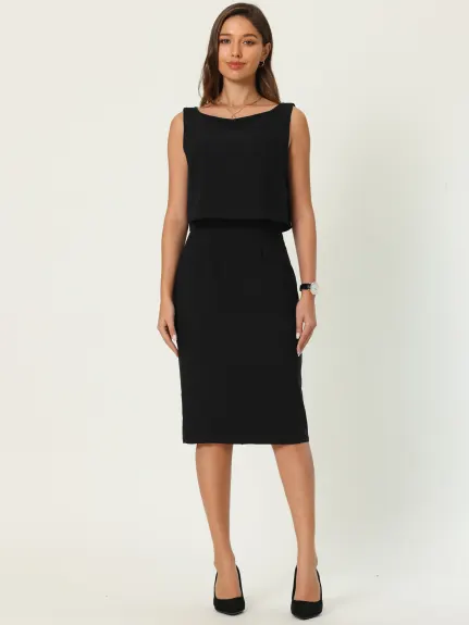 Hobemty- Sleeveless Layered Sheath Pencil Dress