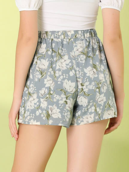 Allegra K- Summer Elastic Waist Beach Floral Shorts