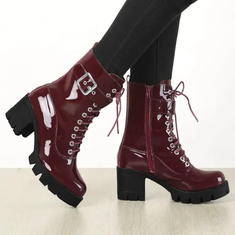 Allegra K- Zip Platform Chunky Heel Combat Boots