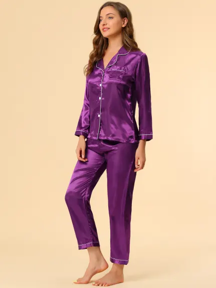 Allegra K - Ensembles de pyjama de détente boutonnés en satin