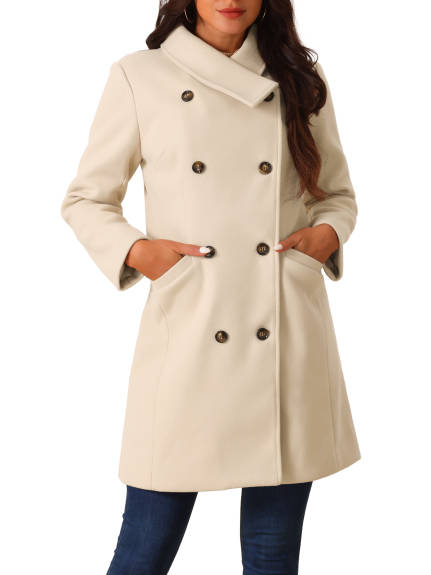 Allegra K - Double Breasted Winter Outwear Peacoat