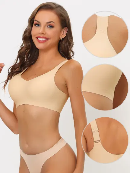 Allegra K - Wide Straps Wireless Bras Pack, Beige