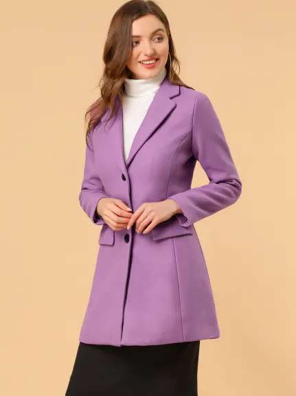 Allegra K- Notched Lapel Single Breasted Long Coat