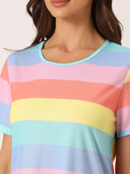 Cheibear - Colorful Striped Short Sleeve Nightshirt