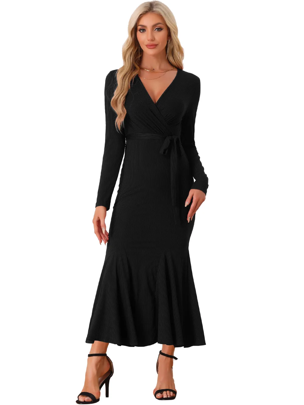 Allegra K - Robe en maille Bodycon Maxi Fishtail